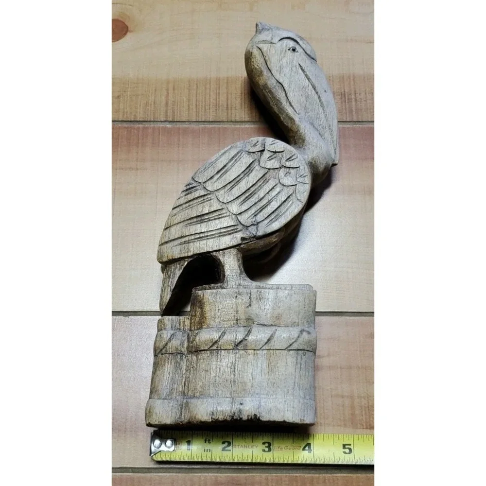 Vintage Hand Carved‎ Wooden Pelican Bird Folk Art Primitive Statue 12